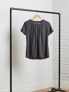 Lands' End Slate Short-Sleeve Pleated Blouse